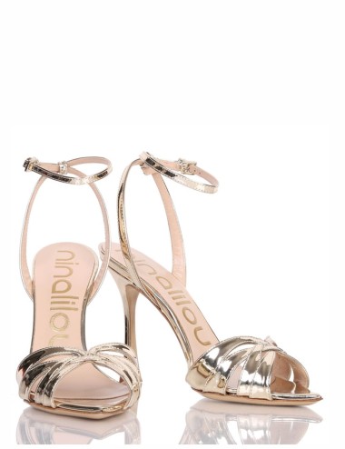 High heel ankle strap sandal PEAK 90 in mirror leather platinum