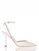 High heel ankle strap point toe pump AMY 90 in fabric leather silky white