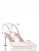 High heel ankle strap point toe pump AMY 90 in fabric leather silky white