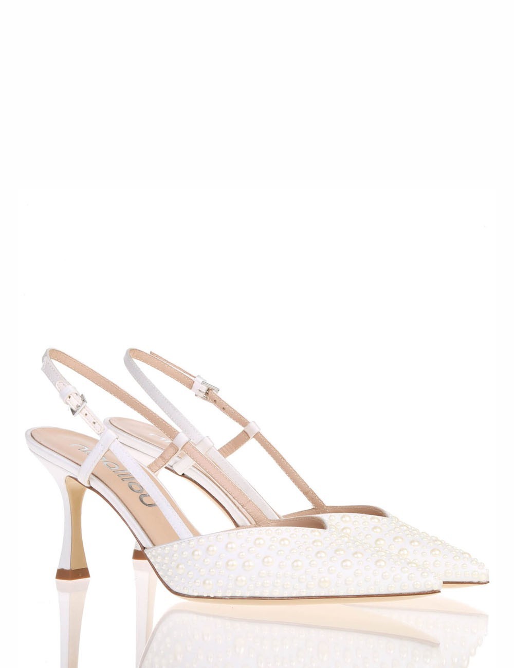 High heel slingback point toe pump AMY 70 in fabric leather silky white