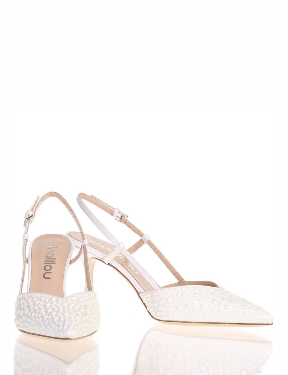 High heel slingback point toe pump AMY 70 in fabric leather silky white