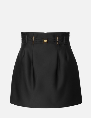 Miniskirt in duchess satin with elastic straps black