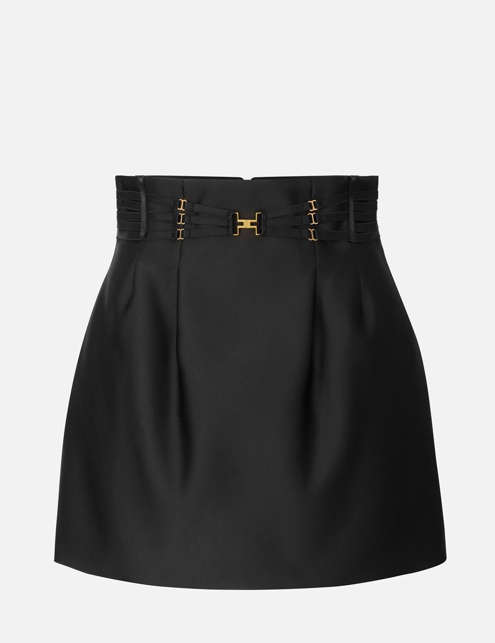 Miniskirt in duchess satin with elastic straps black