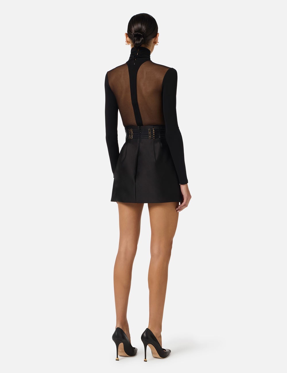 Miniskirt in duchess satin with elastic straps black