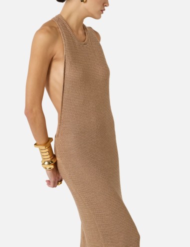 Knit dress with jewel twisted necklace camel