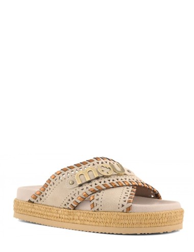 Criss-cross sandal metal stitching Chalk Suede/Raffia Natural