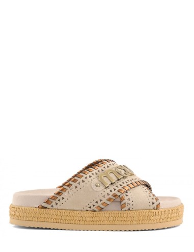 Criss-cross sandal metal stitching Chalk Suede/Raffia Natural