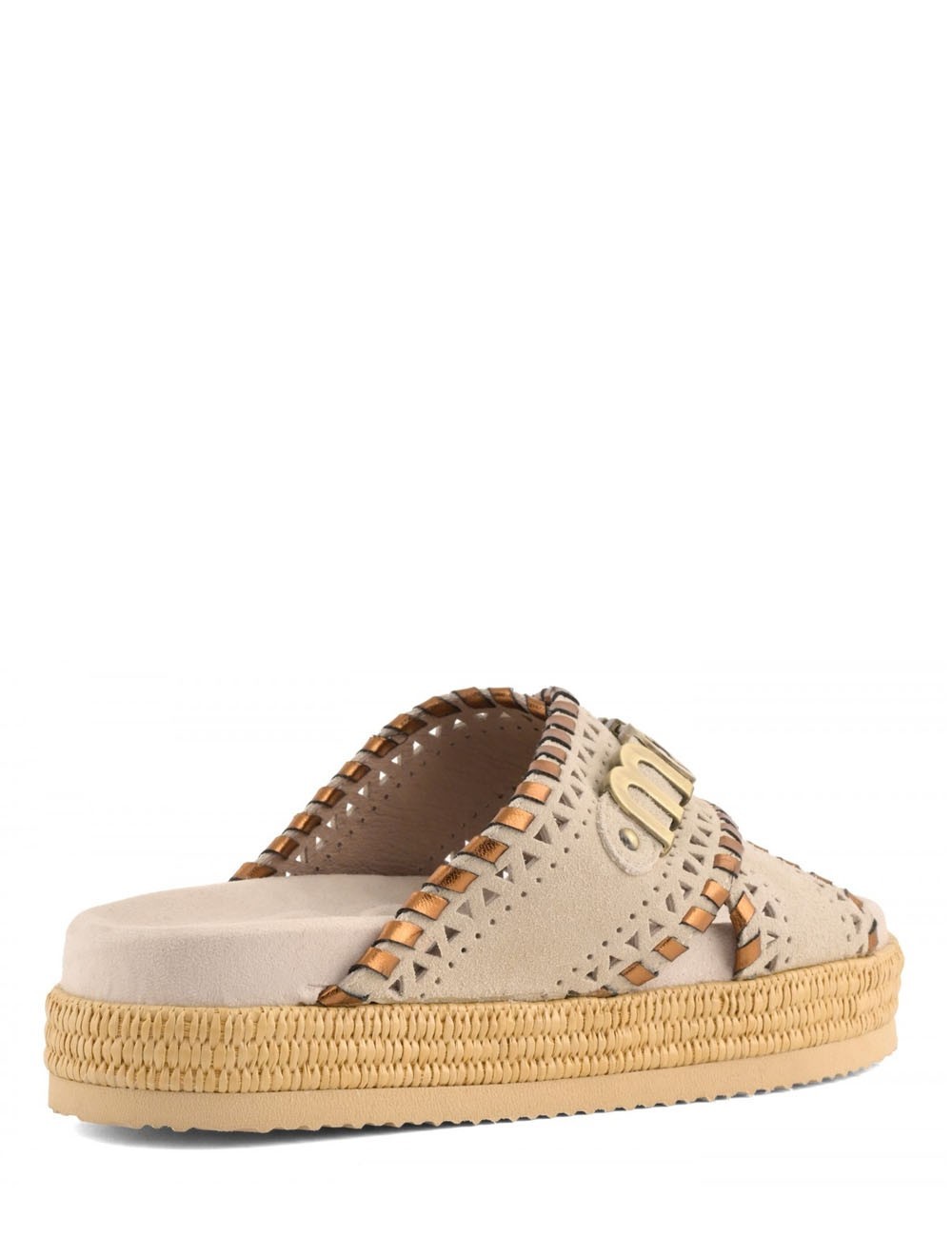 Criss-cross sandal metal stitching Chalk Suede/Raffia Natural