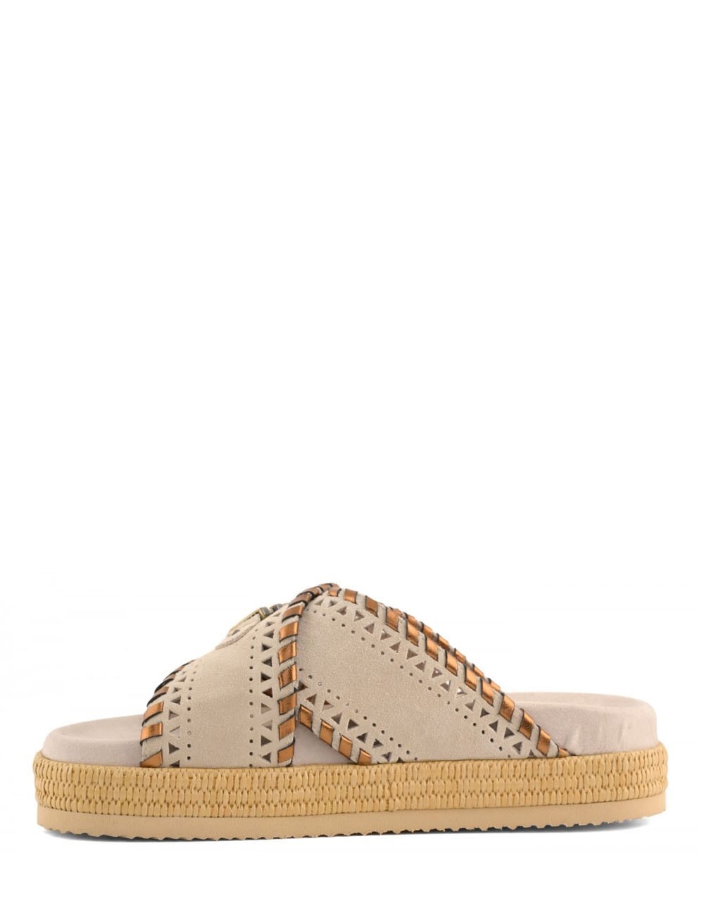 Criss-cross sandal metal stitching Chalk Suede/Raffia Natural