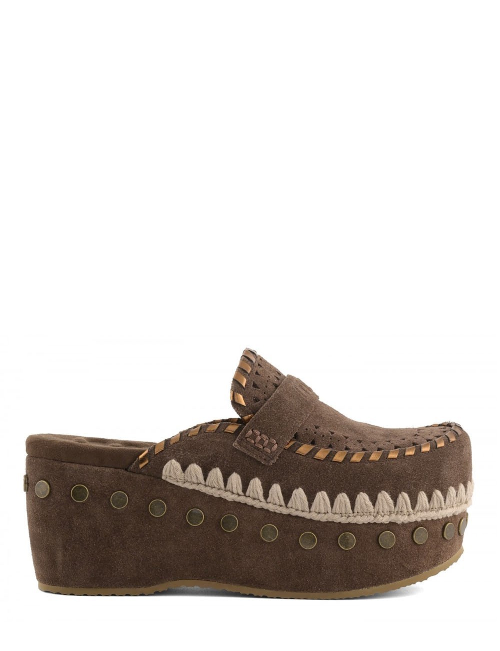 Clog leather overstitching marrone scuro