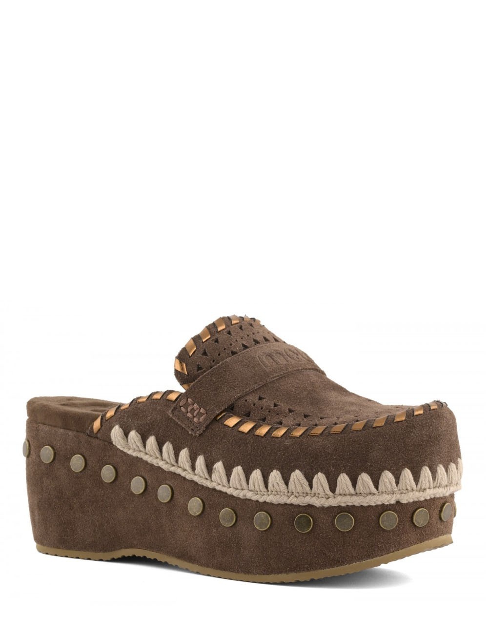 Clog leather overstitching marrone scuro