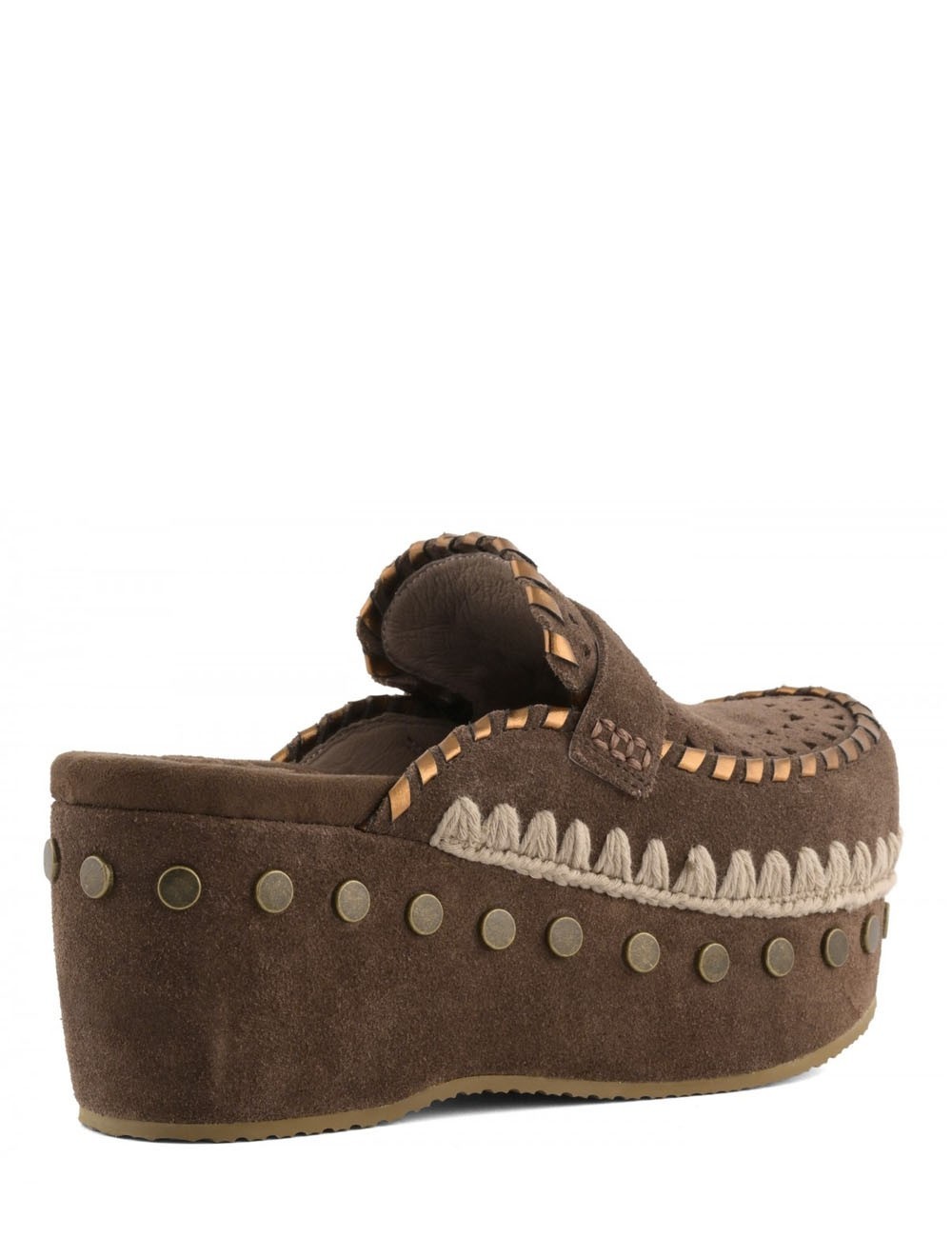 Clog leather overstitching Deep Brown