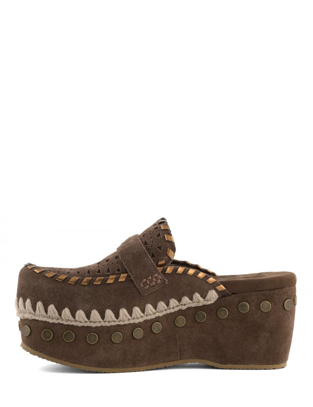 Clog leather overstitching marrone scuro