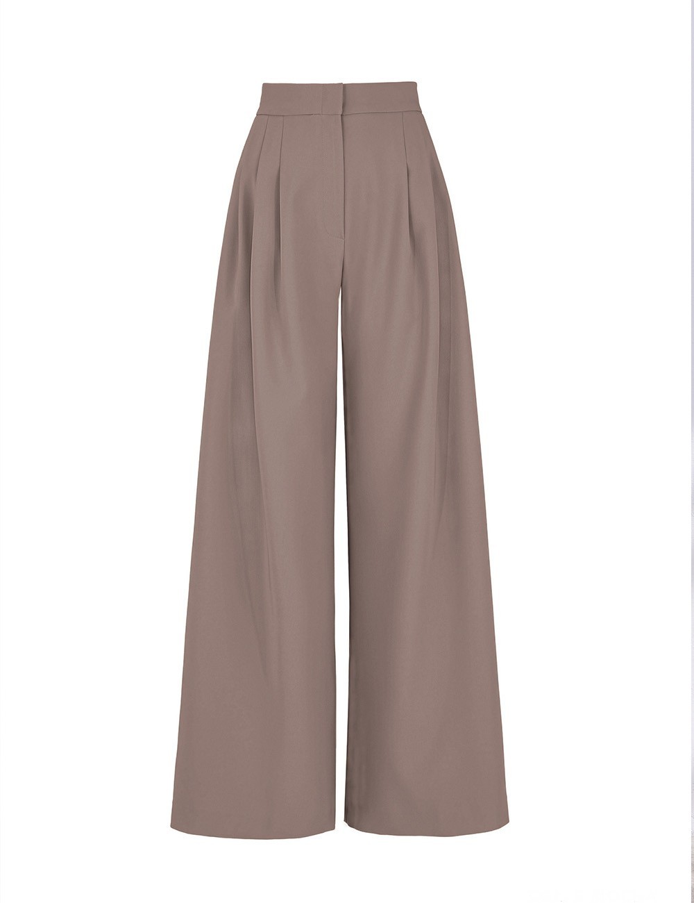 Pantalone in cady con pieghe e gioiello mocha