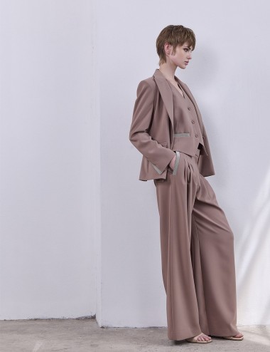 Cady trousers with pleats and jewel mocha