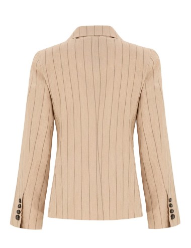 Giacca a doppiopetto con paillettes in lino gessato pesca