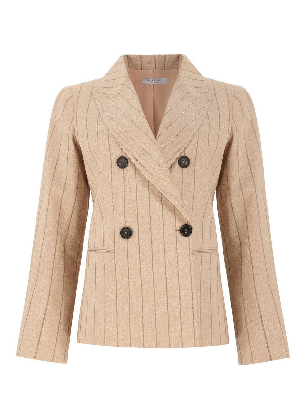 Giacca a doppiopetto con paillettes in lino gessato pesca