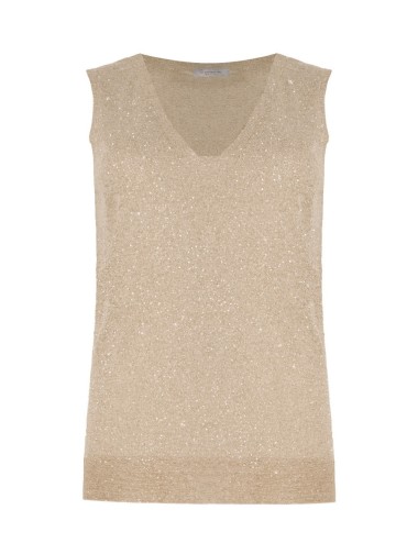 Lux knitted tank top with pointed neckline platimum