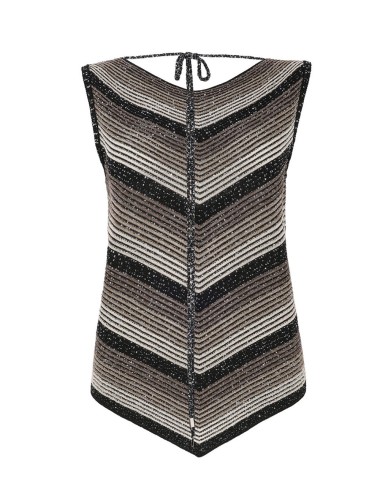 Top lungo in degradé e paillettes con laccetto nero