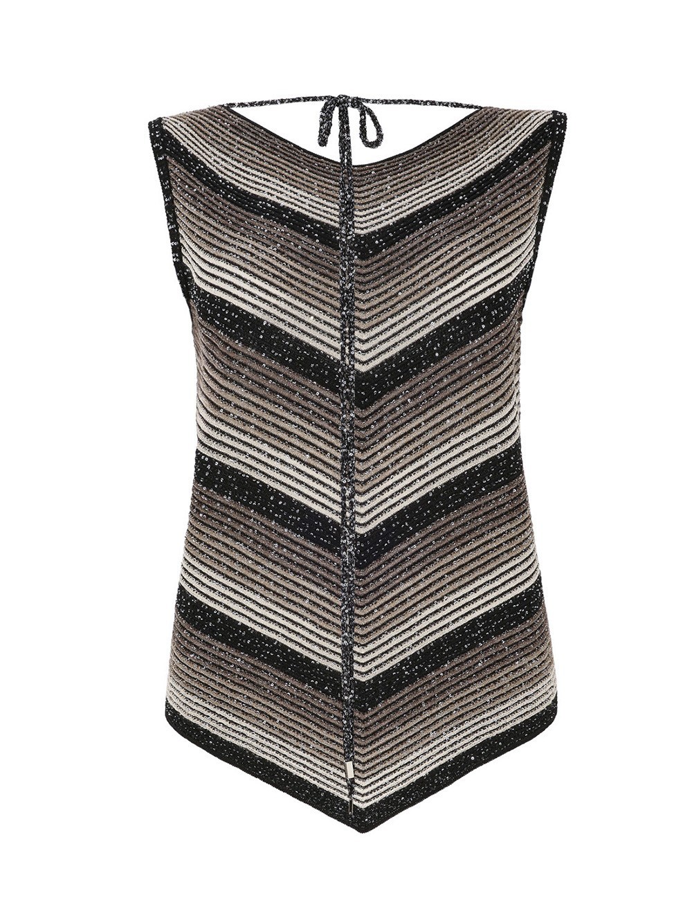 Top lungo in degradé e paillettes con laccetto nero