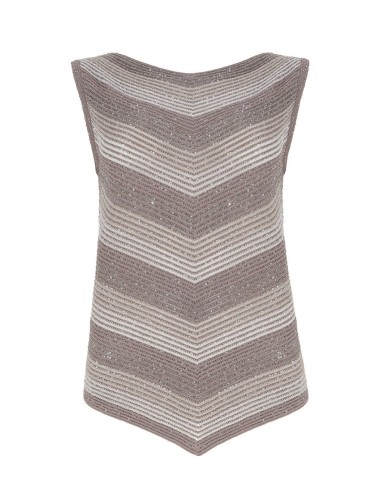 Top lungo in degradé e paillettes con laccetto mocha