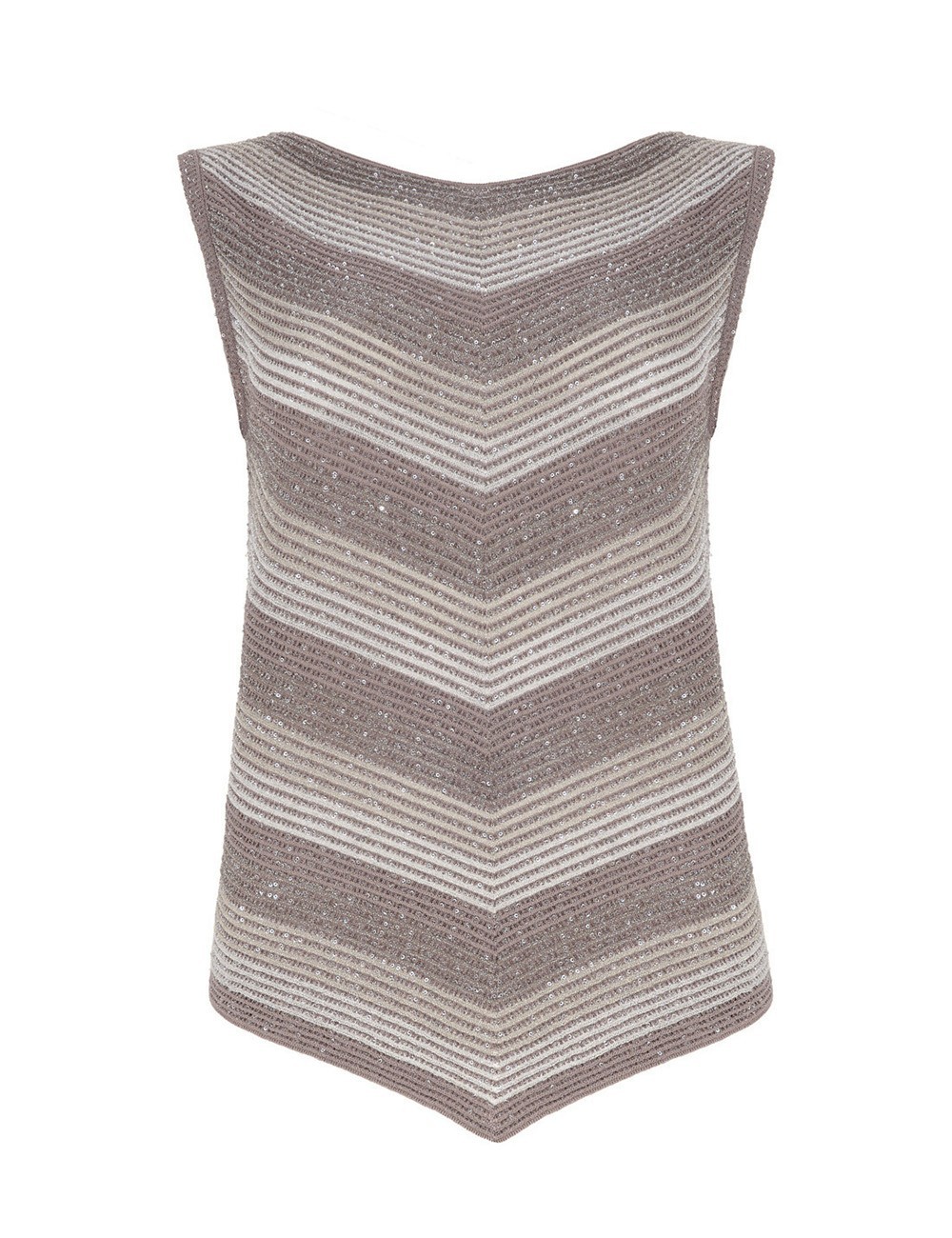 Top lungo in degradé e paillettes con laccetto mocha