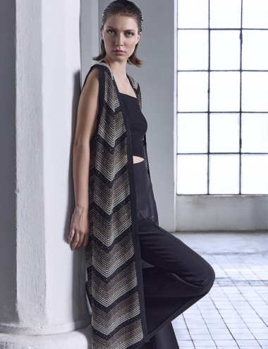 Gilet in maglia degradè con paillettes nero