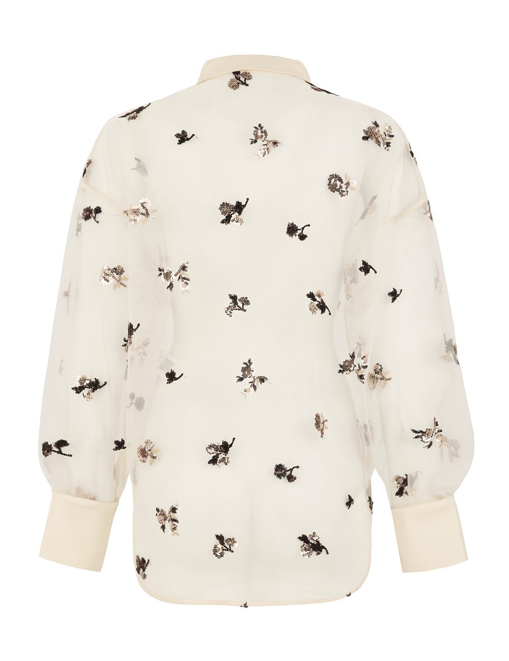 Camicia in seta organza fantasia fiore avorio