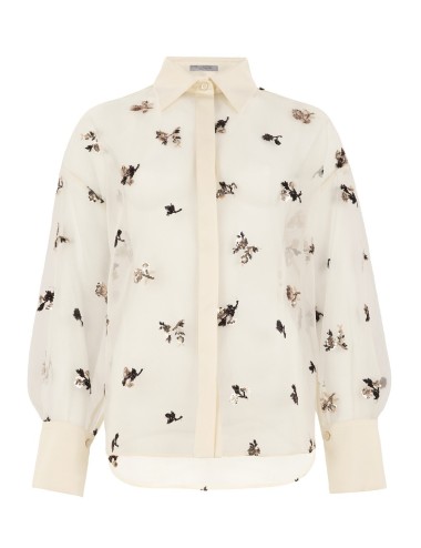 Camicia in seta organza fantasia fiore avorio