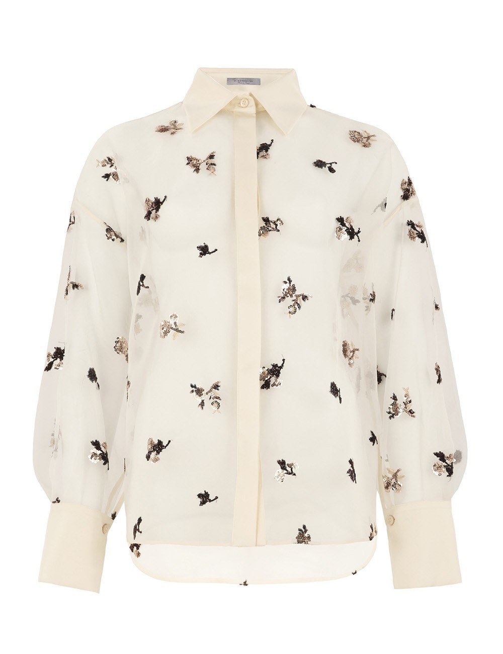 Camicia in seta organza fantasia fiore avorio