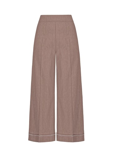 Trousers with trimming in iridiscent linen mocha
