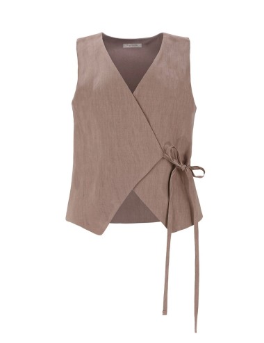 Gilet in lino cangiante con laccio mocha
