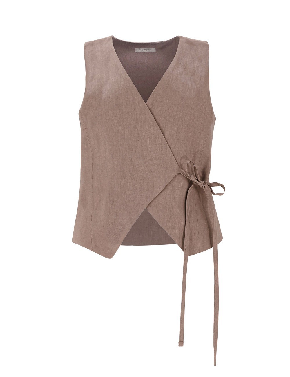 Gilet in lino cangiante con laccio mocha