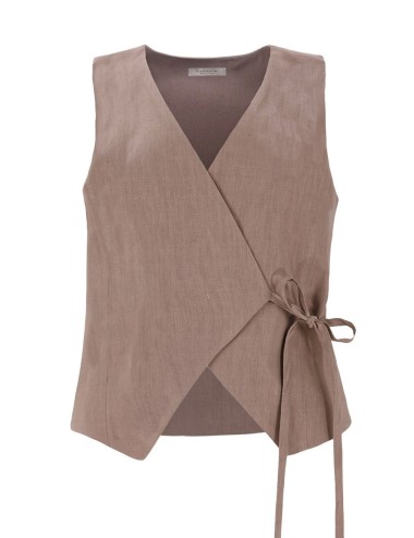 Gilet in lino cangiante con laccio mocha
