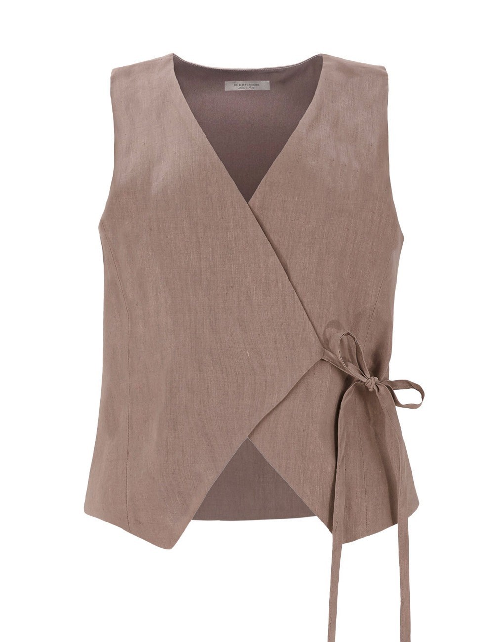 Gilet in lino cangiante con laccio mocha