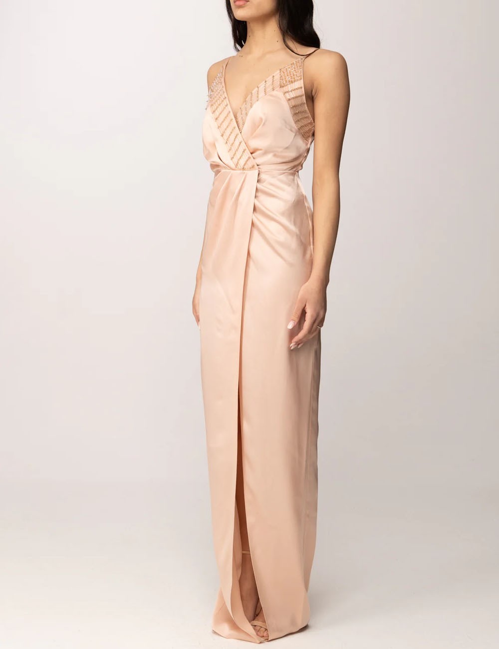 Abito Red Carpet con cristalli ricamati nude