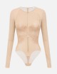 Body in jersey e tulle con cristalli NUDE/CRYSTAL