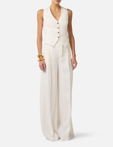 Gilet in misto lino e crêpe avorio