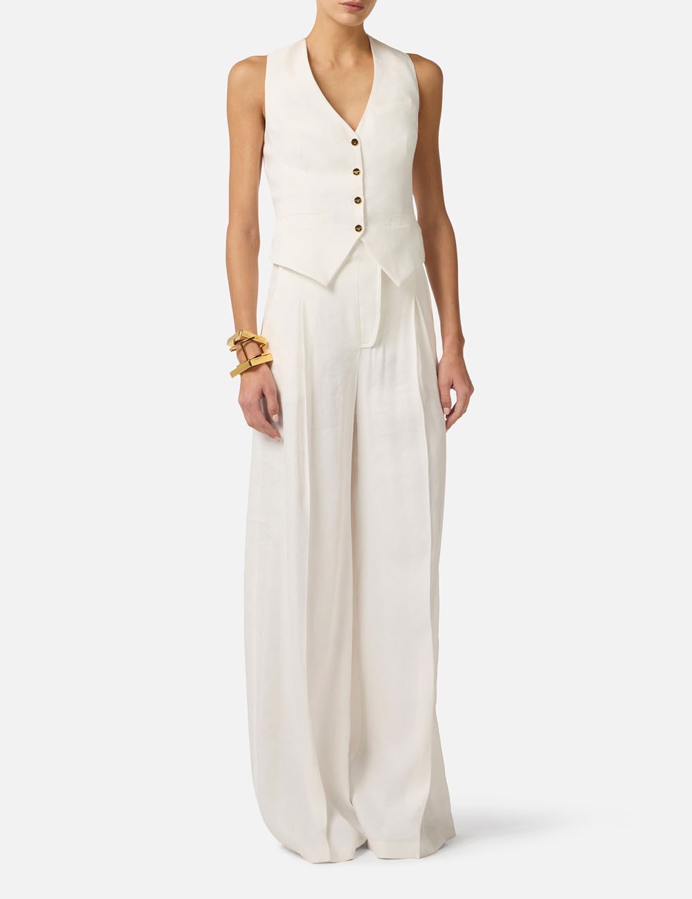 Linen-blend and crêpe waistcoat ivory