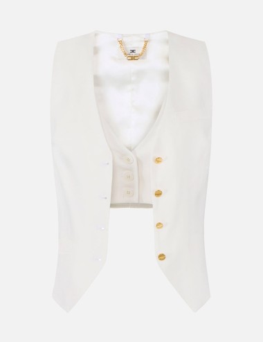 Gilet in misto lino e crêpe avorio