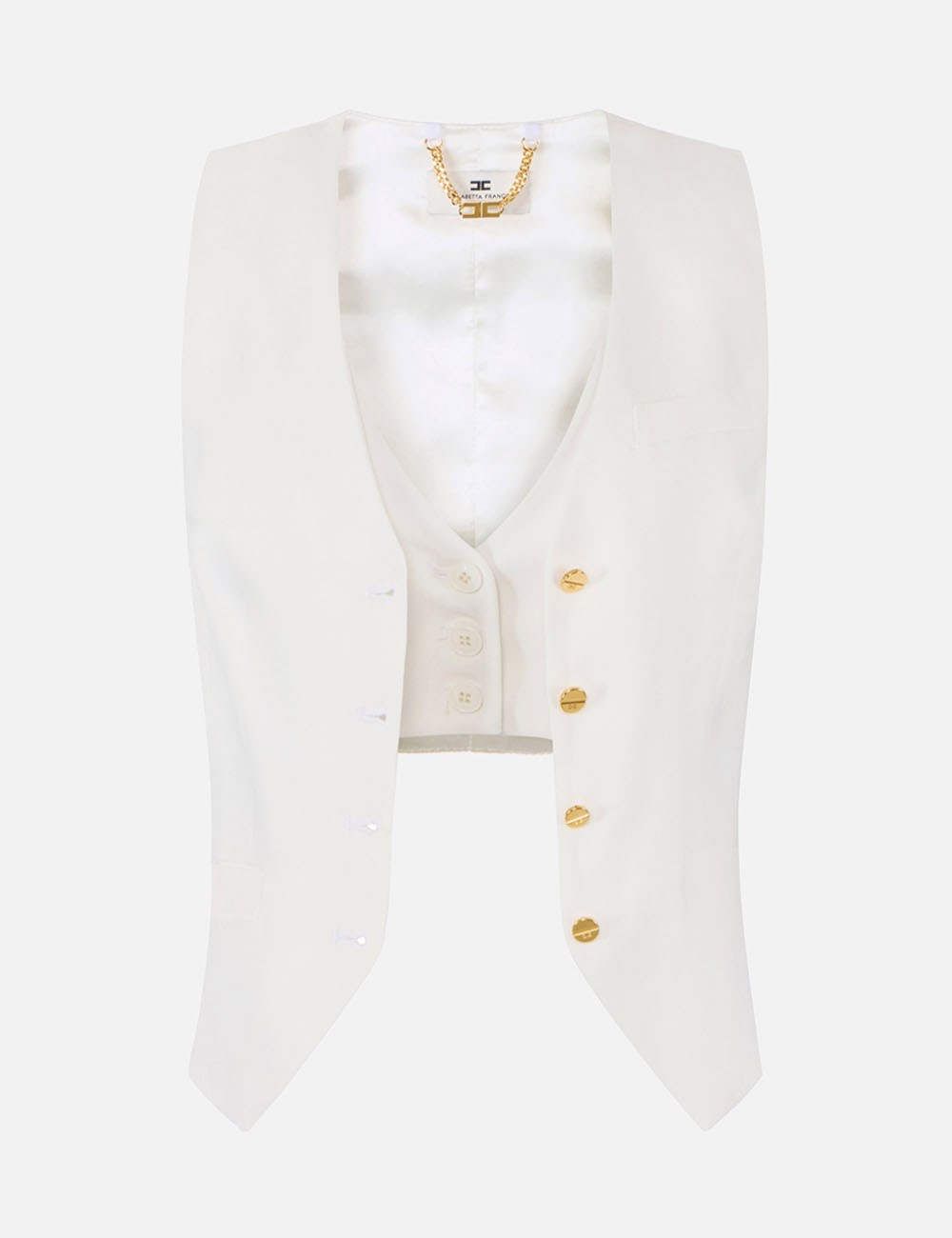 Linen-blend and crêpe waistcoat ivory