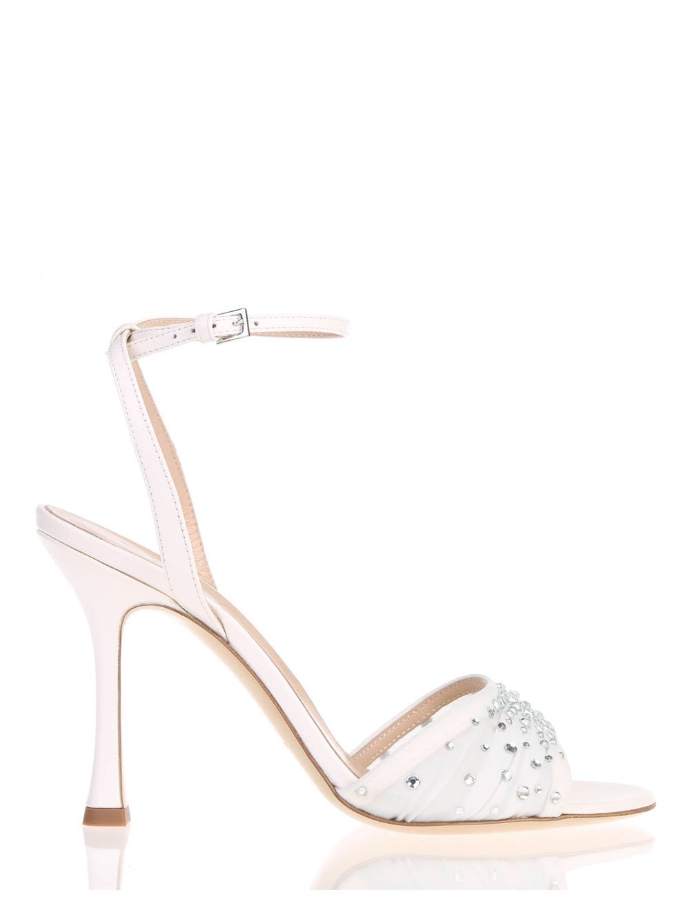 MYA 90 High heel ankle strap sandal in soft nappa leathe ivory