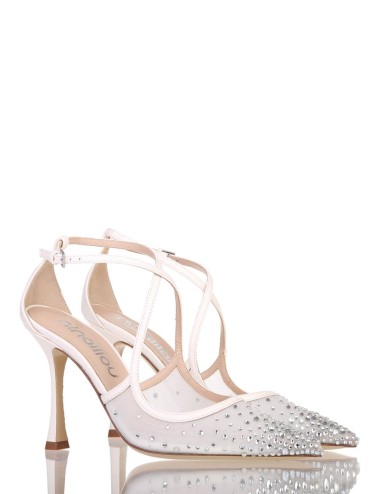 Décolleté AMY 90 in nappa e rete strass avorio