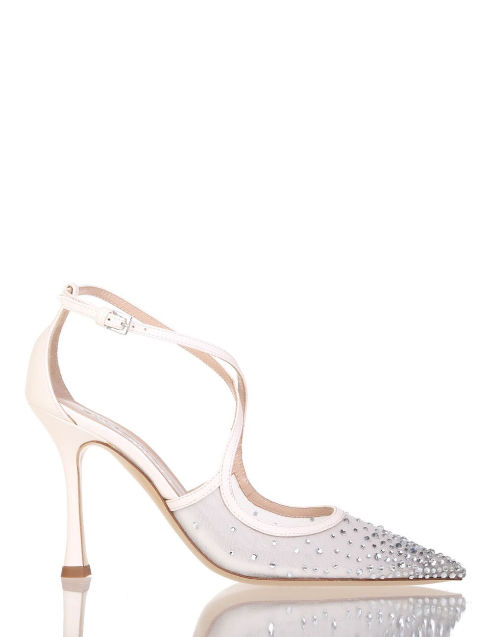 AMY 90 High heel point toe in nappa leather and mesh strass ivory