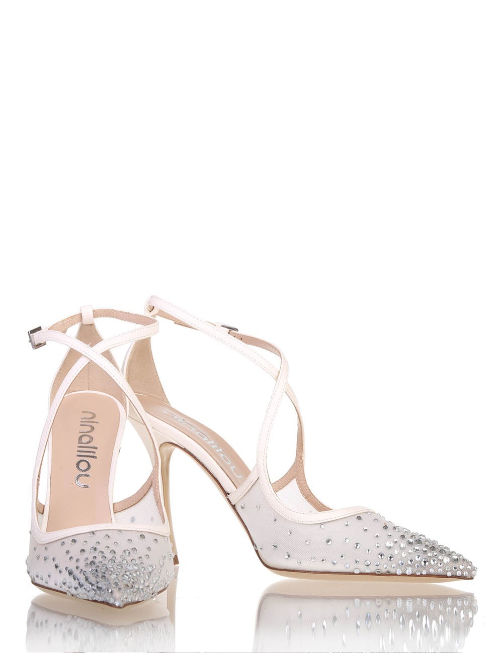 Décolleté AMY 90 in nappa e rete strass avorio