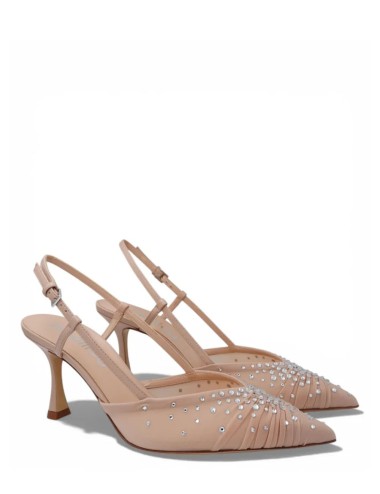 AMY 70 High heel slingback point toe pump in nappa leather with rhinestones nude