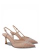 AMY 70 High heel slingback point toe pump in nappa leather with rhinestones nude