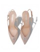 AMY 70 High heel slingback point toe pump in nappa leather with rhinestones nude