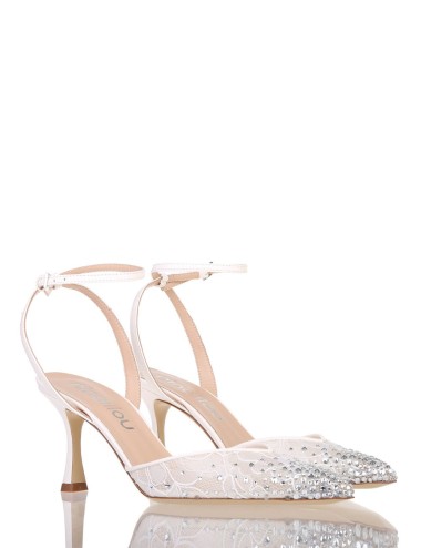 Décolleté AMY 70 in pizzo e nappa con applicazione di strass avorio