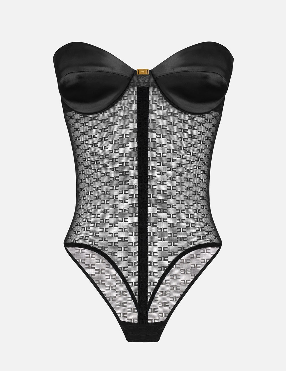 Bodysuit in jacquard tulle fabric with monogram black